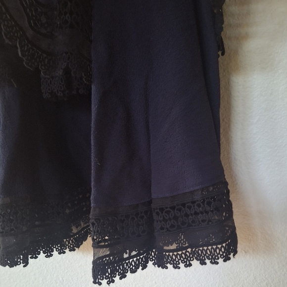 Maje Jaglia Tiered Skirt Navy/Black Lace Trim Smocked Waist Womens Size M - Picture 5 of 9